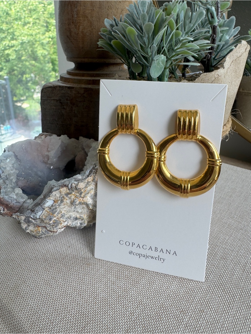 NWT Copa Jewelry Gold Statement Door Knocker Earrings